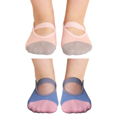Aprilaugust Non Skid Grip Cotton Socks for Kids, Perfect for Daily wear, Yoga, Dance, Barre, Ballet (Pink + Blue (2 pairs), XS (1~3 yrs))