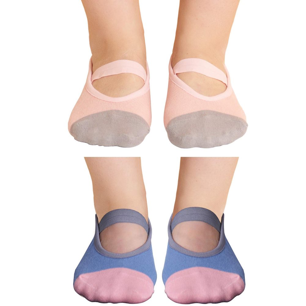 Aprilaugust Non Skid Grip Cotton Socks for Kids, Perfect for Daily wear, Yoga, Dance, Barre, Ballet (Pink + Blue (2 pairs), XS (1~3 yrs))