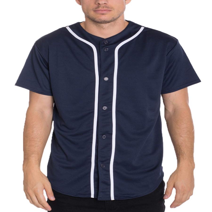 WEIV GEAR Mens Baseball Jersey  Button Down Short Sleeve T-Shirts Active Team Sports Uniforms Plain Tee Top STS0171 NAVWHT 2XL