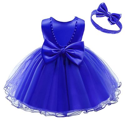0-6 Years Baby Girls Pageant Lace Dresses Toddler Formal Dress with Headwear 18M 24M Royal Blue 90