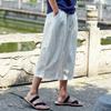 Maryia Men's Capri Linen Harem Pants Casual Loose Fit Drawstring Hippie Joggers Baggy Yoga Summer Beach Trousers White view 3