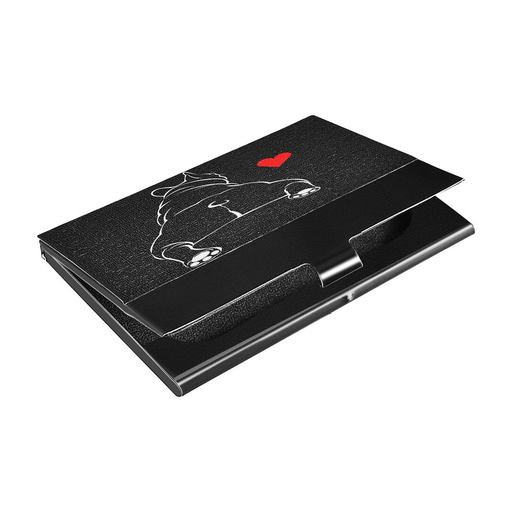 ALAZA Bulldog Pupppy Dog French Business Card Holder Leather, Stainless Steel Slim Pocket Wallet Business Card Carrier Case Holder