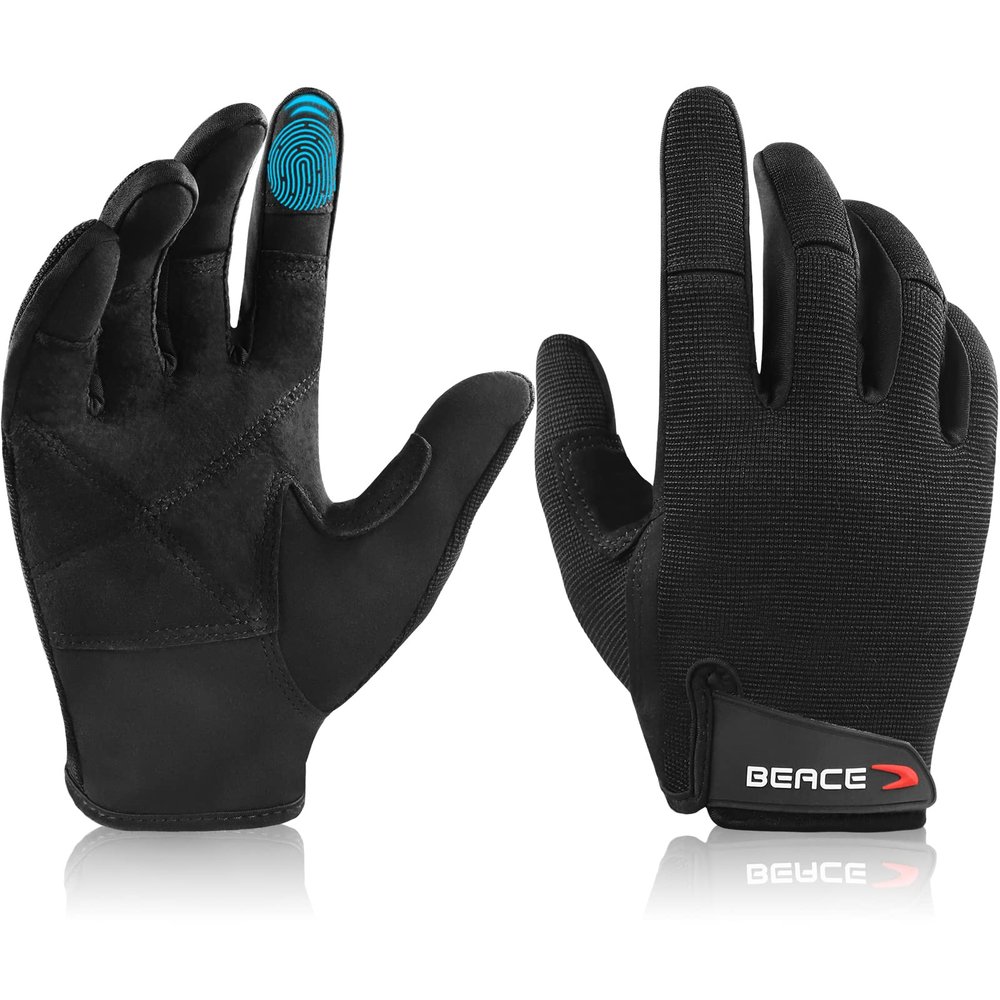 BEACE Full Finger Weight Lifting Gym Gloves with Anti-Slip Leather Palm for Workout Exercise Training Fitness and Bodybuilding for Men & Women
