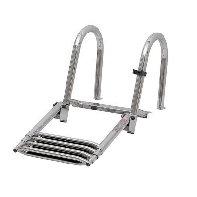 JLXJ 4 Step Telescoping Ladde for Swimming Pool/Deck/Boat, Foldable Marine Swim Rear Entry Pontoon Ladders with Handrail, Stainless