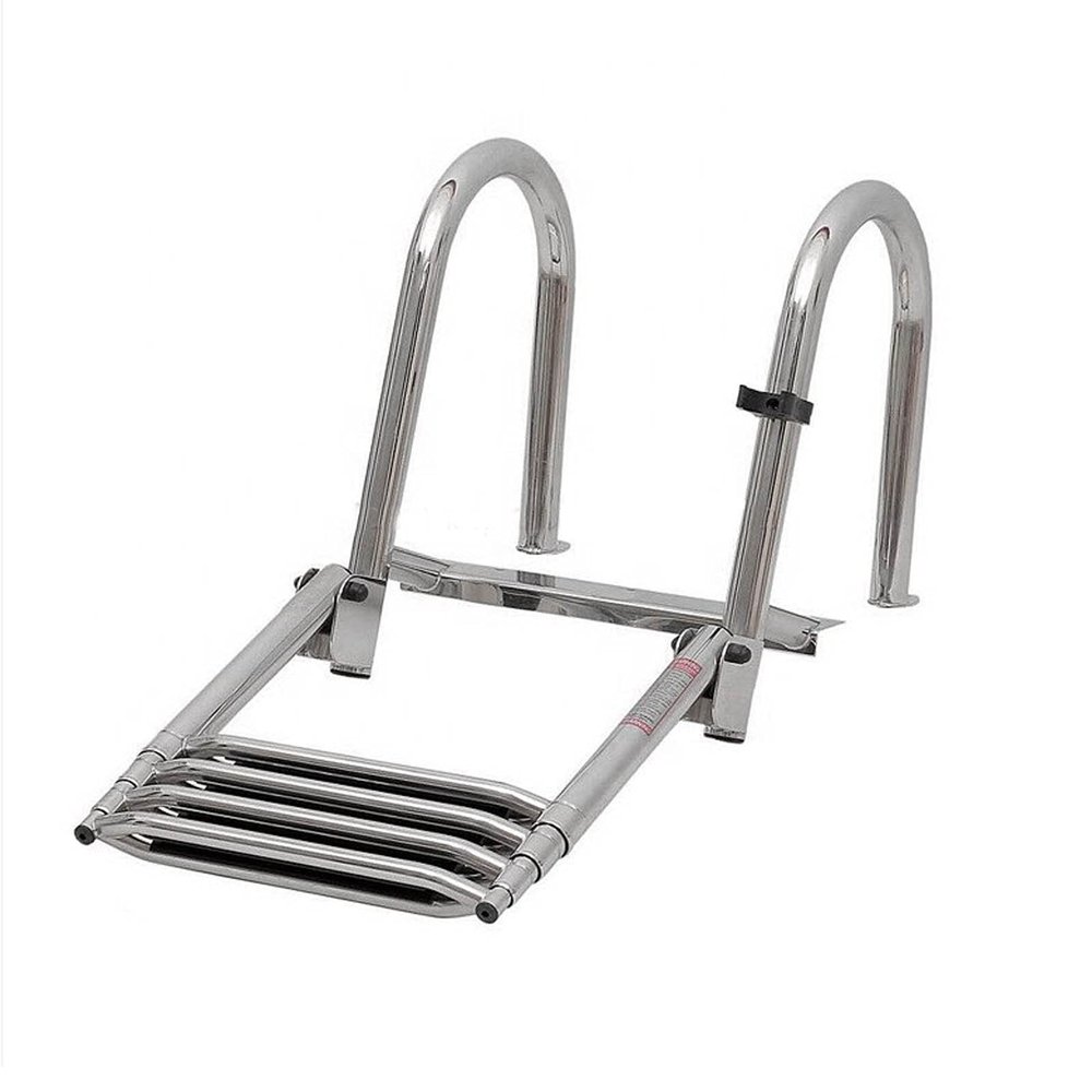 JLXJ 4 Step Telescoping Ladde for Swimming Pool/Deck/Boat, Foldable Marine Swim Rear Entry Pontoon Ladders with Handrail, Stainless