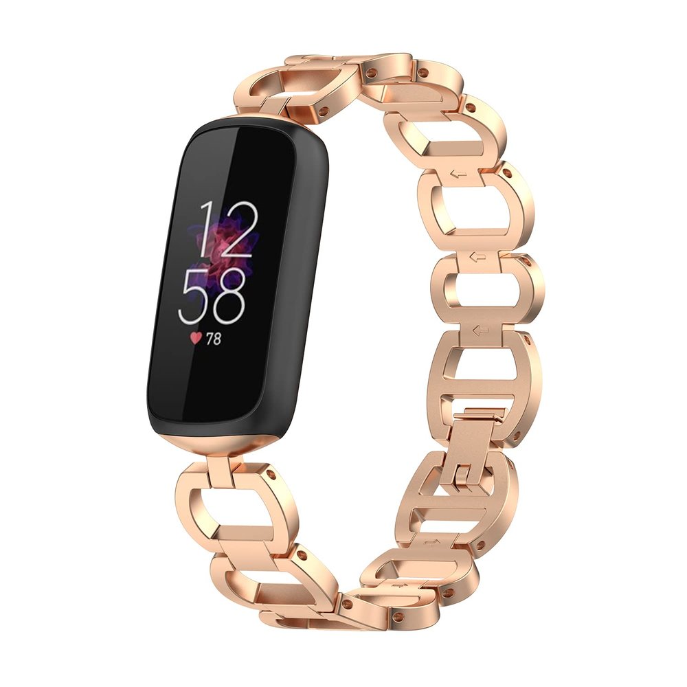 Stainless Steel Bands Compatible for Fitbit Luxe, Dressy Fancy Cowboy Chain Metal Bracelet for Luxe Accessories, Women Man (RoseGold)