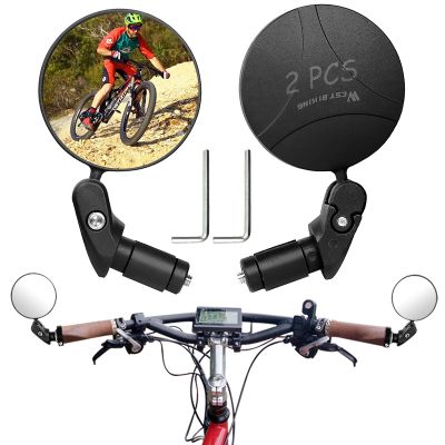 2 Pack Bicycle Rearview Mirror Bike Bar End Mirror Adjustable Bending Handlebar Bike Mirror Rotatable HD Bike Wide Angle Acrylic Convex Mirrors for Mountain Road Bicycle Moped Cycling