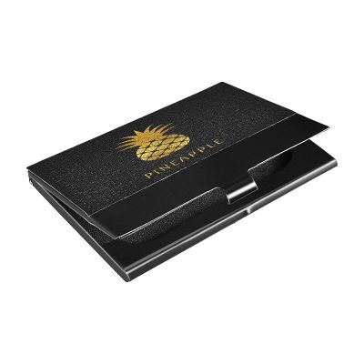 ALAZA Gold Pineapple Fruit Black Business Card Holder Leather, Stainless Steel Slim Pocket Wallet Business Card Carrier Case Holder