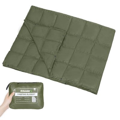 4Monster Packable Camping Blanket Lightweight,Compact Camping Quilt Water-Resistant, Wearable Warm Alternative Camping Blanket for Airplane, Hiking, Backpacking, Stadium,Beach (Army Green, L(55*69"))