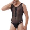 Lejafay Men's One Piece V Neck Outfits Sheer Mesh Clubwear Jumpsuit Bodysuit Rompers Nightwear Black XX-Large view 1