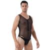 Lejafay Men's One Piece V Neck Outfits Sheer Mesh Clubwear Jumpsuit Bodysuit Rompers Nightwear Black XX-Large view 2