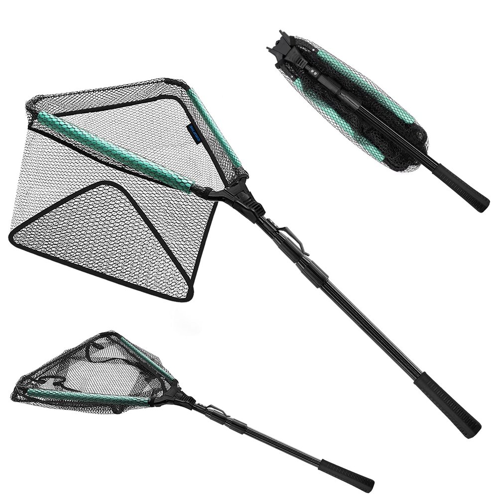 KOMCLUB Floating Fishing Net,70.8 Inch Collapsible Fishing Net for Fish with Telescopic Rod Handle Rubber Coated Landing Net for Easy Catch & Release Kids Saltwater and Freshwater Use