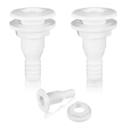 2 Pieces Thru Hull Fitting Plastic Thru-Hull Connector Fitting White Straight Thru-Hull Fittings Thru-Hull Bilge Pump Drain Vent Hose for Interior Diameter Hose Boat Yacht Sail RV Truck (3/4 Inch)