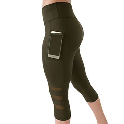 Familyhouse Women's Capris Leggings Workout Running Leggings Cropped Yoga Pants Sports Tights Gym Leggings (Army Green,M)