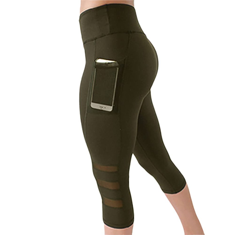 Familyhouse Women's Capris Leggings Workout Running Leggings Cropped Yoga Pants Sports Tights Gym Leggings (Army Green,M)