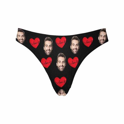 Custom Funny Husband Face I Love You Heart Women's Thong G-Strings Briefs Underpants Panties Printed with Photo XS