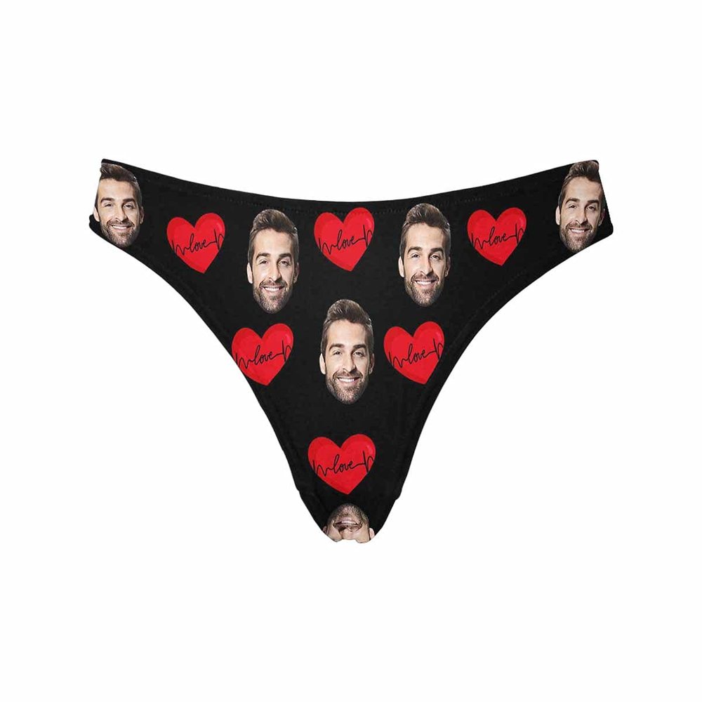 Custom Funny Husband Face I Love You Heart Women's Thong G-Strings Briefs Underpants Panties Printed with Photo XS