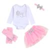 GRNSHTS Baby Girl My 1st Birthday Outfits Snowflake One Romper+Tutu Skirt+Leg Warmers With Headband 4Pcs Clothes Set(Light Pink#1,9-12M) view 1