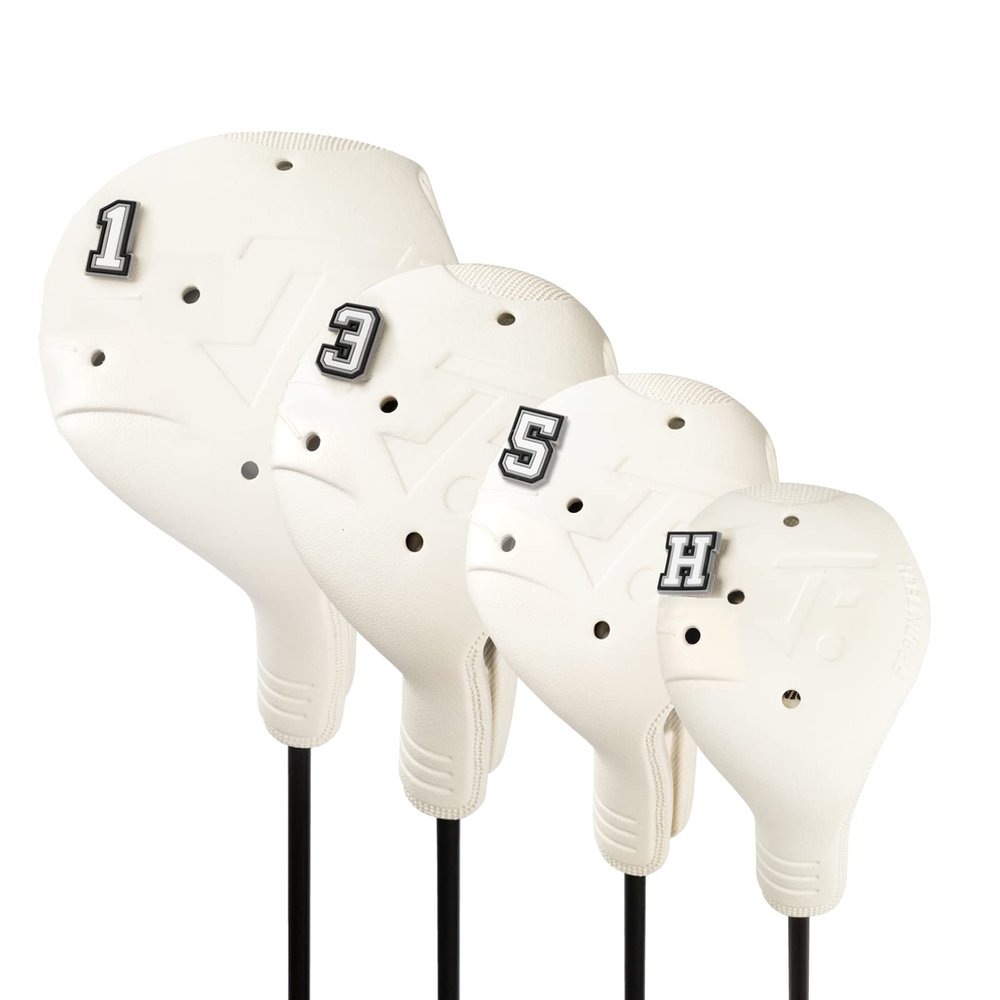 FRANKTECH Golf Head Covers, EVA Plastic Golf Club Covers for Driver Fairway Woods Hybrid, Driver Headcover with Pins, Fit All Right-Handed Golf Clubs, Easy On Off, Washable (White 4pcs Set)