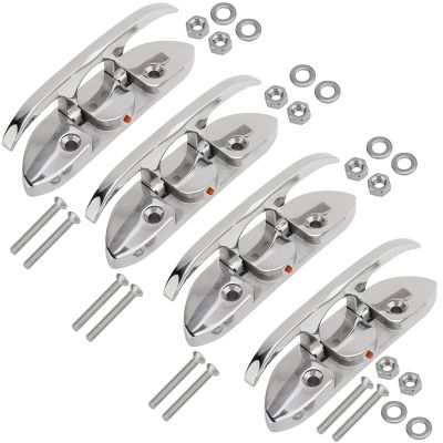 NovelBee 4pcs 6 Inch 316 Stainless Steel Folding Cleat with Mounting Screws,Flip Up Dock Cleat for Boat