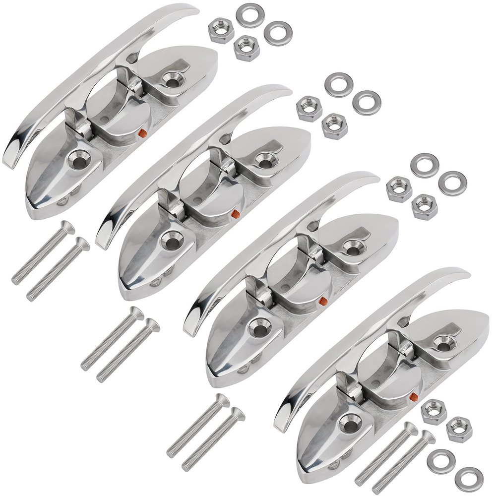 NovelBee 4pcs 6 Inch 316 Stainless Steel Folding Cleat with Mounting Screws,Flip Up Dock Cleat for Boat