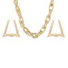 COLORFUL BLING Gold Tone Punk Chunky Link Chain Necklace with Large Hollow Bamboo Shaped Geometric Hoop Earrings Set Statement Jewelry Hip Hop Cool Rapper Accessories-A triangle view 1