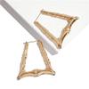 COLORFUL BLING Gold Tone Punk Chunky Link Chain Necklace with Large Hollow Bamboo Shaped Geometric Hoop Earrings Set Statement Jewelry Hip Hop Cool Rapper Accessories-A triangle view 4