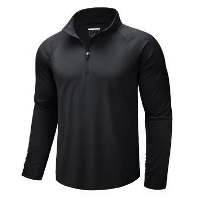 CRYSULLY Men's Sun Protection T Shirt 1 4 Zip Long Sleeve Fishing Rash Guard Performance Pullover Black XL