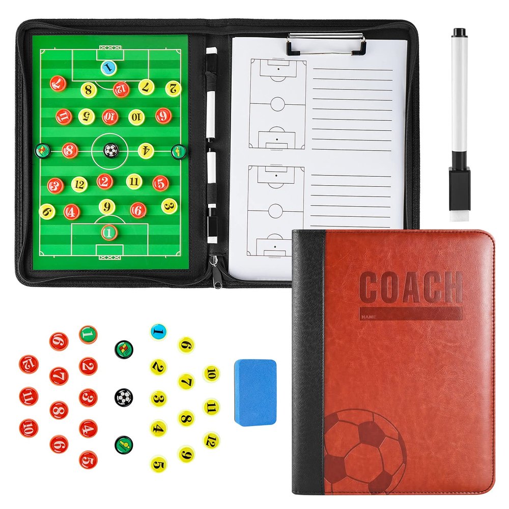 Pure Vie Football Coaches Tactical Board, Portable Soccer Magnetic Tactics Strategy Notebook Football Coaching Clipboard - Sport Training Assistant Equipment KIt with Player Markers, Pen and Eraser