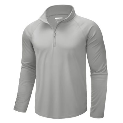 CRYSULLY Men's 1/4 Zip Pullover UPF 50+ Sun Protection Shirts Lightweight Athletic Workout Tees Light Grey M