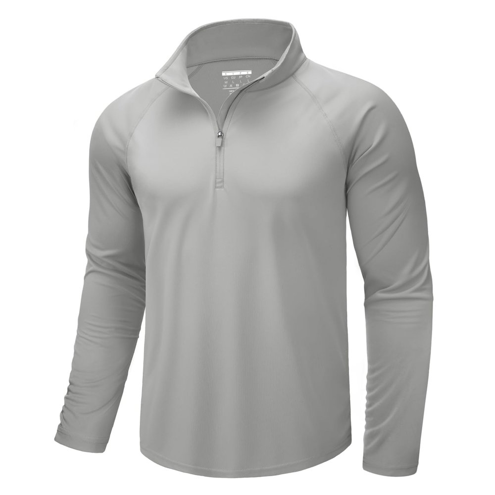 CRYSULLY Men's 1/4 Zip Pullover UPF 50+ Sun Protection Shirts Lightweight Athletic Workout Tees Light Grey M