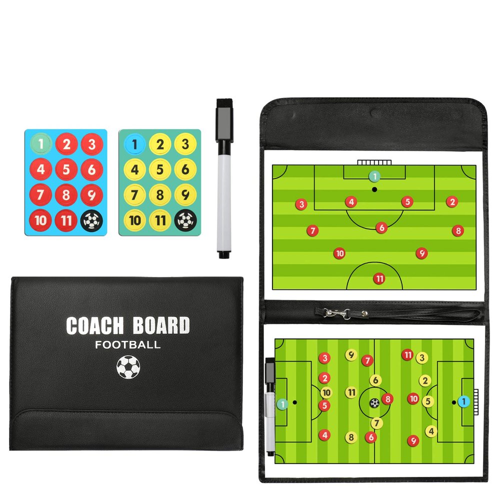Football Coaches Tactical Board, Pure Vie Portable Soccer Magnetic Tactics Strategy Notebook Football Coaching Clipboard - Sport Training Assistant Equipment KIt with Player Markers, Pen and Eraser