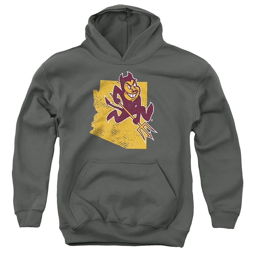 ASU Sun Devils Arizona State Official State Shape Unisex Youth Pull-Over Hoodie,Charcoal, Medium