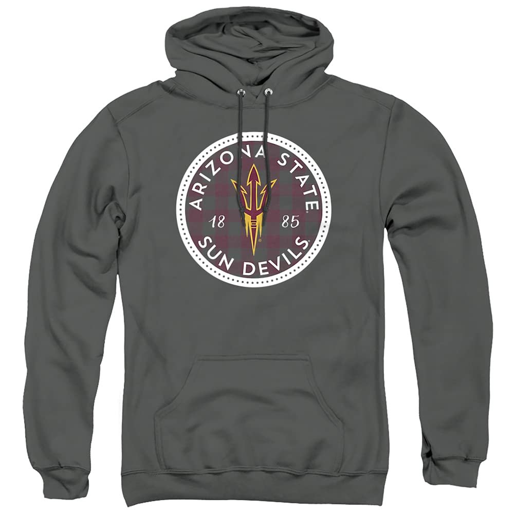ASU Sun Devils Arizona State Official Plaid Badge Unisex Adult Pull-Over Hoodie,Charcoal, X-Large