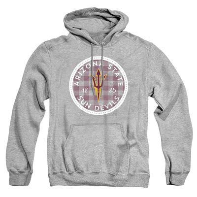 ASU Sun Devils Arizona State Official Plaid Badge Unisex Adult Pull-Over Hoodie,Athletic Heather, X-Large