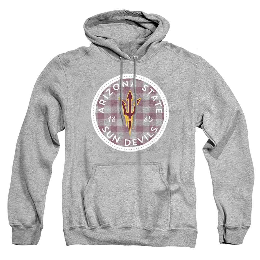 ASU Sun Devils Arizona State Official Plaid Badge Unisex Adult Pull-Over Hoodie,Athletic Heather, X-Large