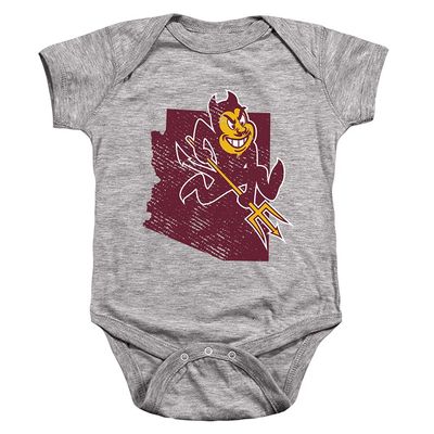 ASU Sun Devils Arizona State Official State Shape Unisex Infant Snap Suit for Baby,Athletic Heather, 6 Months