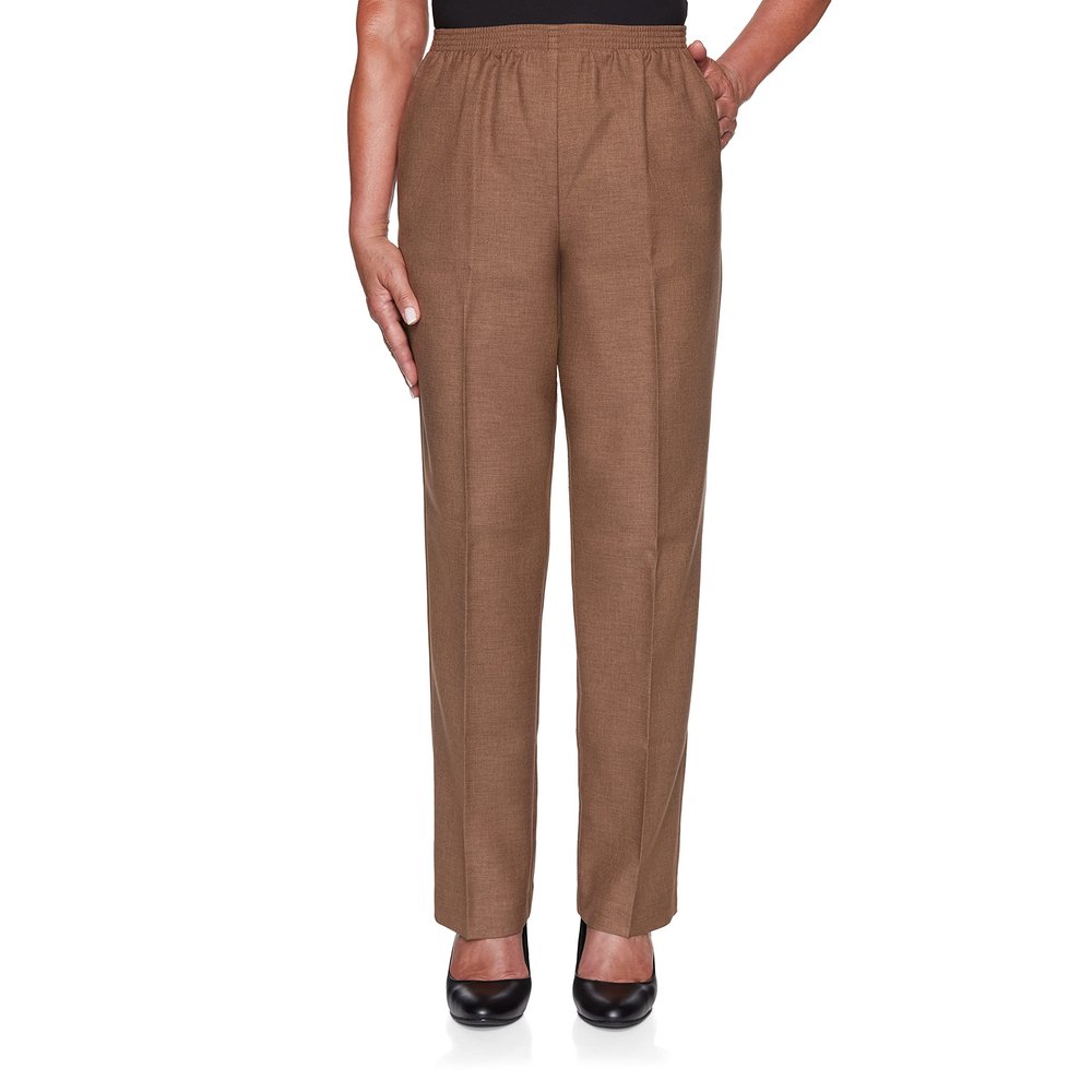 Alfred Dunner womens Plus-sizeclassic Signature Fit Textured Trousers With All-around Elastic Waistband Casual Pants, Taupe, 24 Plus