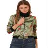 Allegra K Women's Bomber Jacket Satin Long Sleeve Zipper Floral Print Casual Fall Coat with Pocket Winter Outwear Medium Light Green view 1