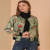 Allegra K Women's Bomber Jacket Satin Long Sleeve Zipper Floral Print Casual Fall Coat with Pocket Winter Outwear Medium Light Green view 3