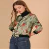 Allegra K Women's Bomber Jacket Satin Long Sleeve Zipper Floral Print Casual Fall Coat with Pocket Winter Outwear Medium Light Green view 4