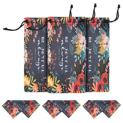 3 Pcs Microfiber Case Pouch Bags Glasses Sunglasses Cases with 3 Pcs Matching Cleaning Cloths