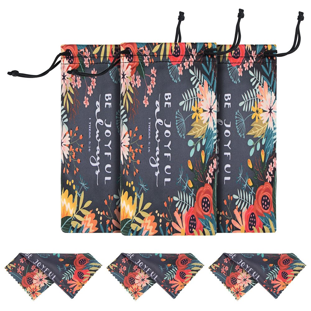 3 Pcs Microfiber Case Pouch Bags Glasses Sunglasses Cases with 3 Pcs Matching Cleaning Cloths