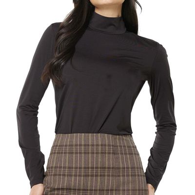 noflik Women's Long Sleeve Slim Fitted Mockneck Undershirts Top (Black, XL)