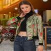 Allegra K Women's Bomber Jacket Satin Long Sleeve Zipper Floral Print Casual Fall Coat with Pocket Winter Outwear X-Large Light Green view 2