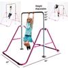 Gymnastics Training Bar for Kids Home Expandable Folding Kip Bar 4 in 1 Set with Swing Seat, 2 Trapeze Rings | Horizontal Bar Junior Gymnastic Equipment Height Adjustable Monkey Bars Jungle Gym Pink view 3