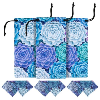 3 Pcs Microfiber Case Pouch Bags Glasses Sunglasses Cases with 3 Pcs Matching Cleaning Cloths