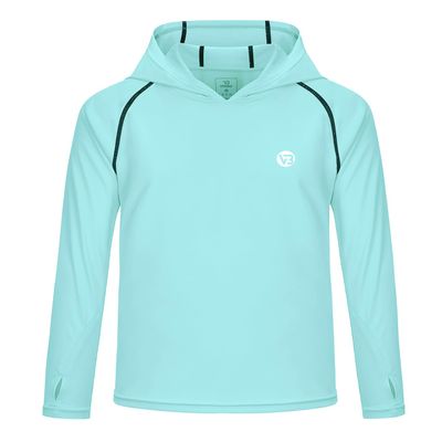 Kids Fishing Shirts UV Sun Shirt Hooded Rash Guard Dri Fit Long Sleeve Shirts Thumb Hole for Workout Camping Kayaking Draft Aqua