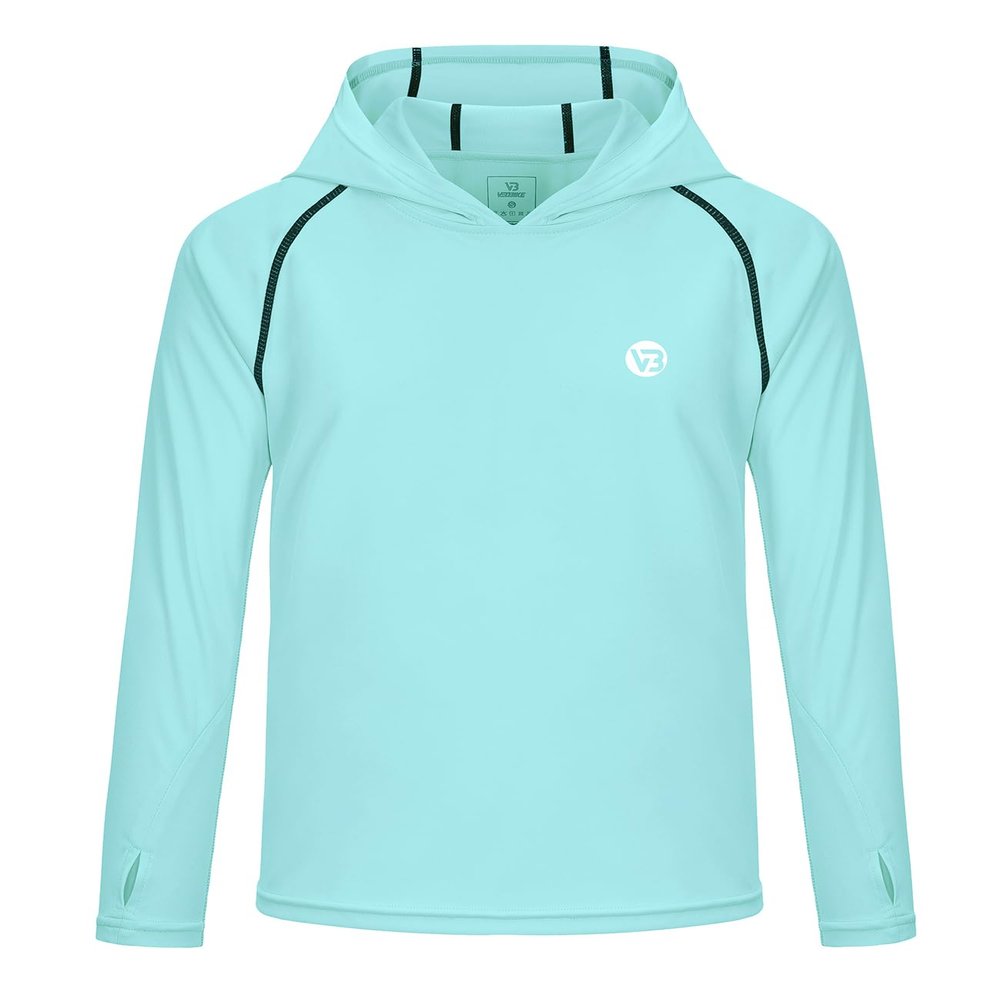 Kids Fishing Shirts UV Sun Shirt Hooded Rash Guard Dri Fit Long Sleeve Shirts Thumb Hole for Workout Camping Kayaking Draft Aqua