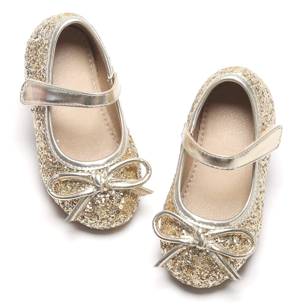 Otter MOMO Toddler/Little Girls Mary Jane Ballerina Flats Shoes Slip-on School Party Gold Dress Shoes Size 8